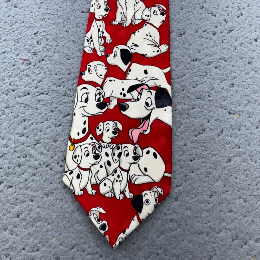 Mickey Inc Tie Disney 101 Dalmatians Silk Red Puppy Dogs Fun Cartoon Novelty Vtg